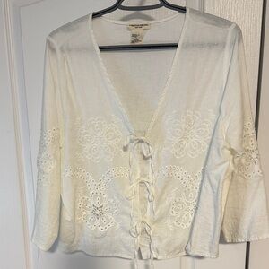 Christian Siriano white Embroidered Tie-Front Blouse